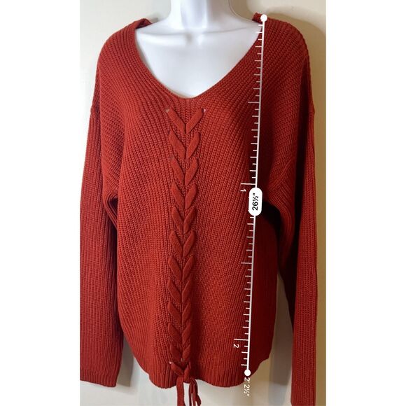 Women’s Braided Knit Front Orange Sweater 1X - Picture 4 of 6